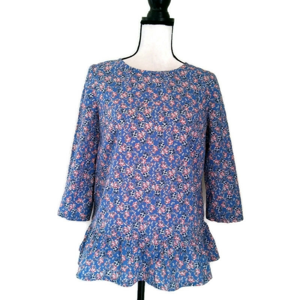 Blue Print Cottage Cotton Peasant Top